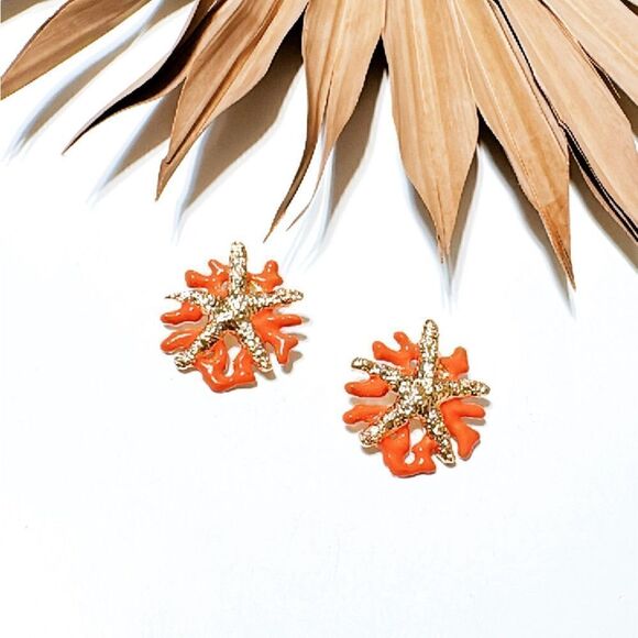 Gold starfish earrings #1174 - Picture 3 of 5